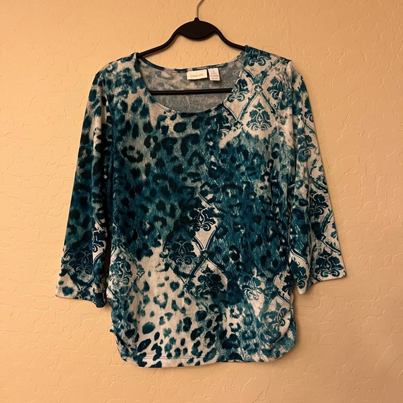 Chico’s Teal Cheetah & Baroque Print Knit Top - Picture 5 of 11